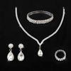 European and American bridal jewelry set simple zirconium water drop pendant rhinestone necklace earrings two wedding dress accessories