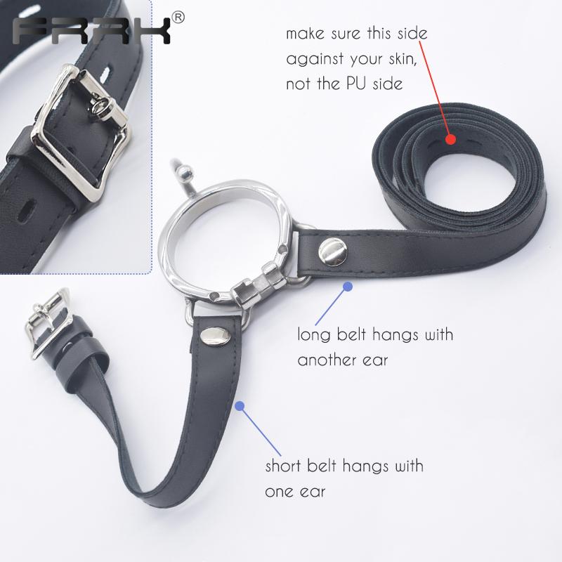 FRRK PU pásový postroj pro hráče BDSM Metal Chastity Cage v různých velikostech Sexy dospělí Intimní produkty Sexuální hračky Bondage