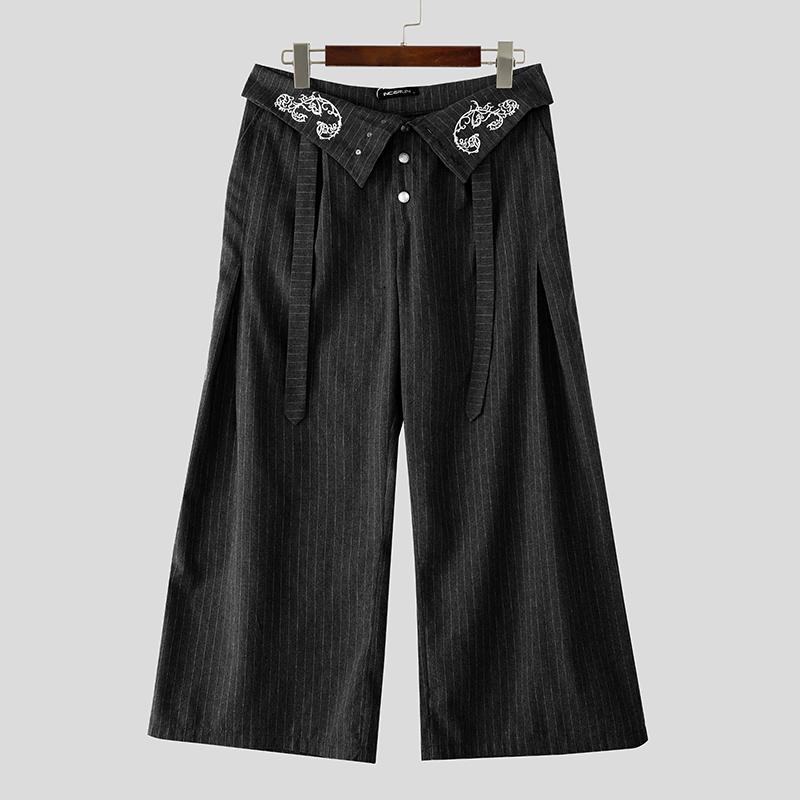 

INCERUN Мужские Повседневные Брюки с Высокой Талией на Молнии, Вышивкой, Свободные, Длинные, Широкие Штанины M