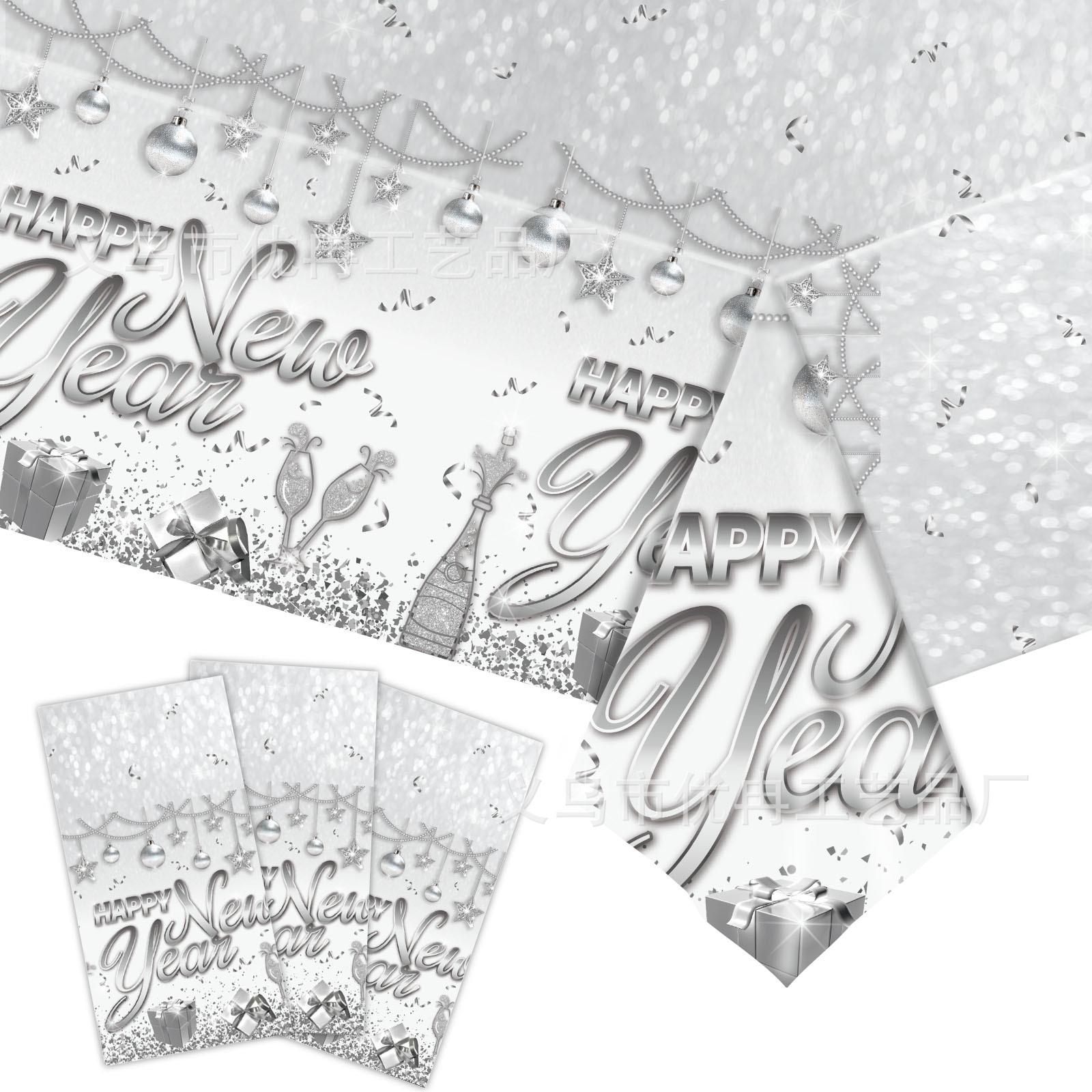Black, Gold, White, Silver New Year Disposable Tablecloth Party Decorations