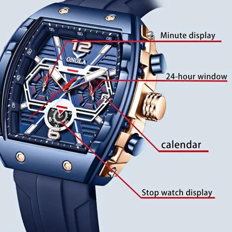 ONOLA Large Plate Design Men's Multifunctional Waterproof Quartz Watch Luminous Calendar Three Eye Timing Student Sports Watch