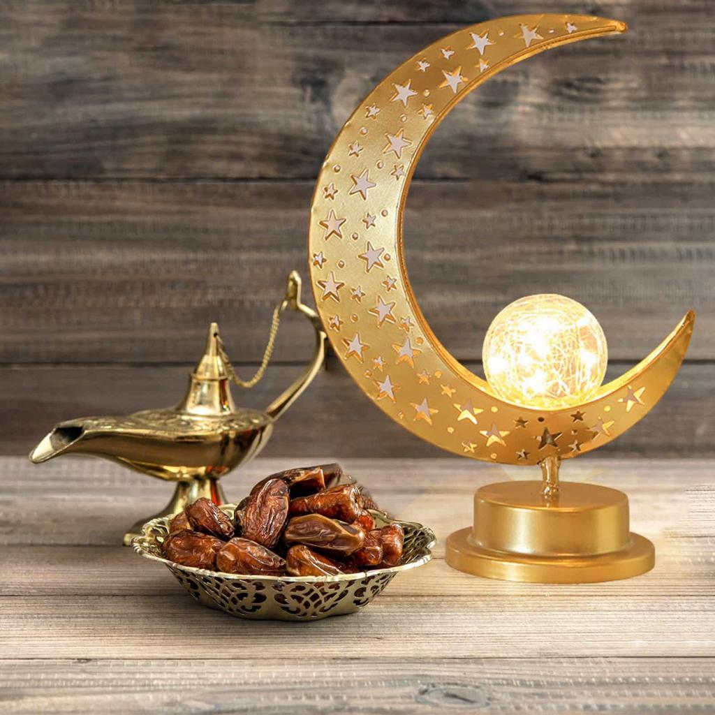 Eid Night Light LED Muslim Ramadan Festival Lantern Moon Castle Iron Decoration Table Lamp Night Light Art Golden Eid Crafts