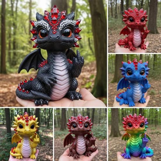 Baby Dragon Figurine Cheeky Dragon Statue Collectible Flip-off Baby Dragon with Wings Sculpture for Desk Cabinet Shelf Decoration