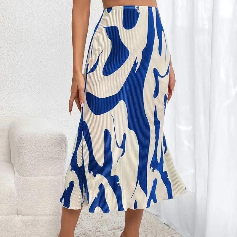 

Printed Elastic Waist Bag and Hip Skirt Print Elastic Waist Sheath Skirt Blue S