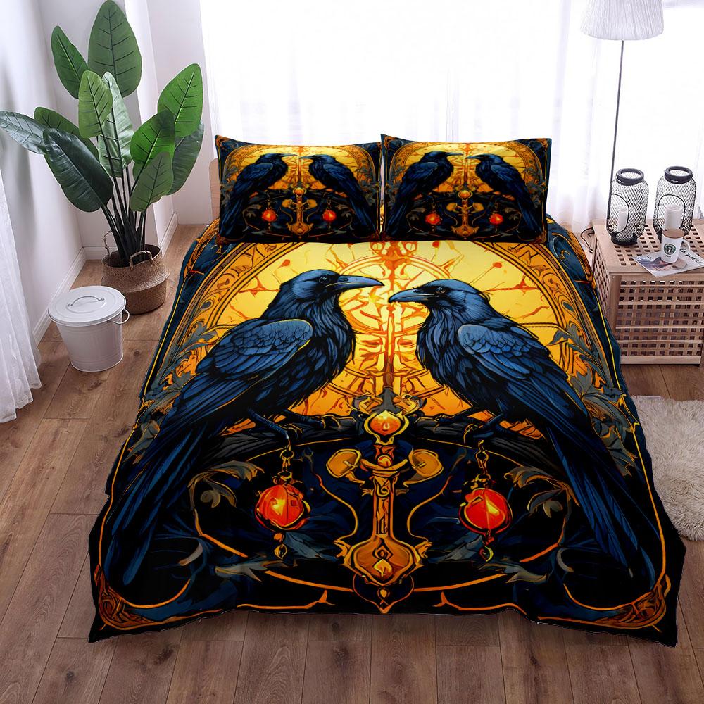 

Богемний Жах Череп Ворони Комплект Підодіяльника Королівський Королівський Двоспальний Повний Двоспальний Односпальний Розмір Підодіяльник Наволочка Комплект Постільної Білизни 230x265cm