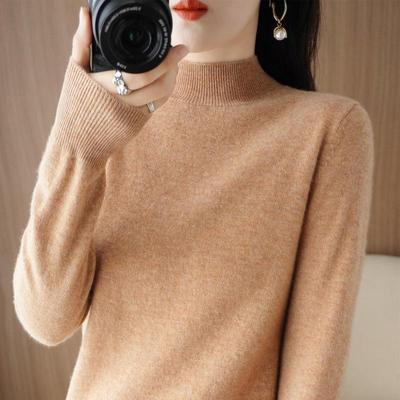 Dámský jednobarevný pulovr s polovičním rolákem - Slim fit, dlouhý rukáv, teplý pletený, podzimní/zimní kolekce.