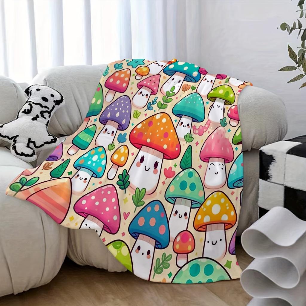 Fun Mushroom Digital Print Throw Blanket, Soft Cozy Warm Blanket for Bed Sofa Couch Camping, Birthday Holiday Gift, 1PC
