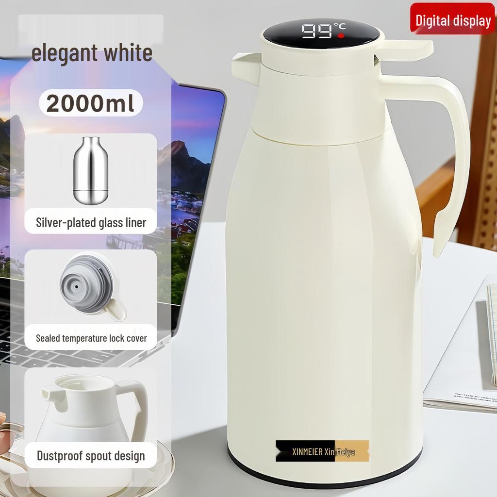 Large Capacity Press-Type Thermos Flask with Glass Liner - Ideal for Warm Water