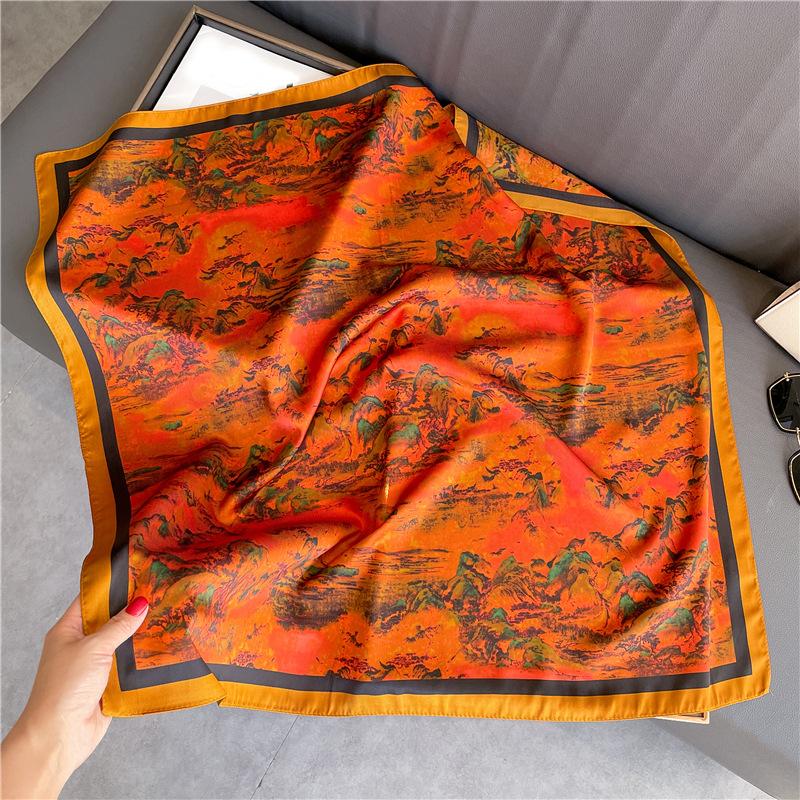 Luxury Fashion Scarves For Women Summer Shawl Print Silk Satin Hijab Bandana 70*70Cm Square Scarf Hair Band Hijab