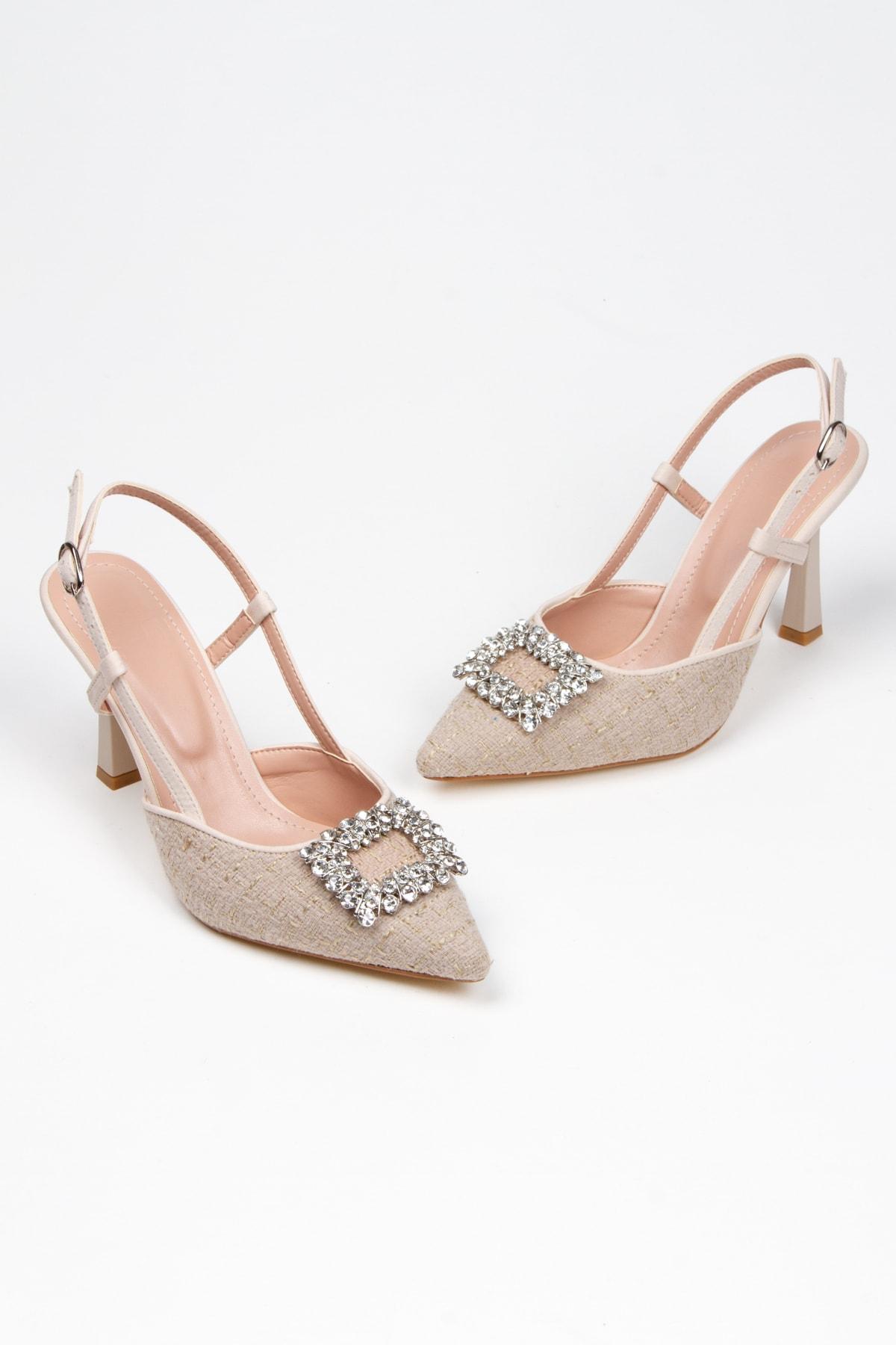 

Женские модные туфли на каблуке 8 см, бежевые туфли на высоком каблуке с камнями