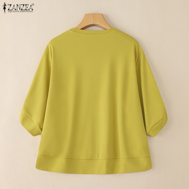 ZANZEA Women Casual Round Neck Solid Color 3/4 Sleeve Loose T-Shirts