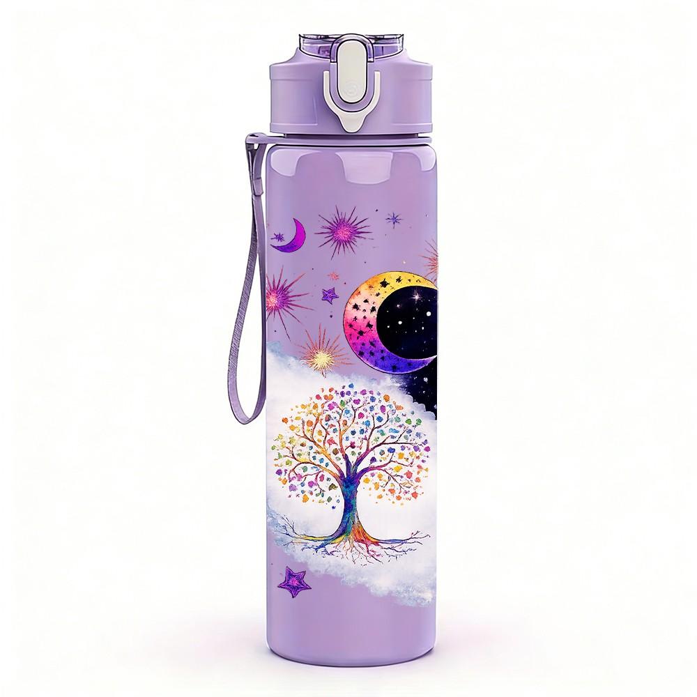 1PC Galaxy Snowflake Magic Wand Art Print 750ml Color Plastic Sports Water Bottle Leakproof Flip Straw Lid Suitable for Sports Office Home Use