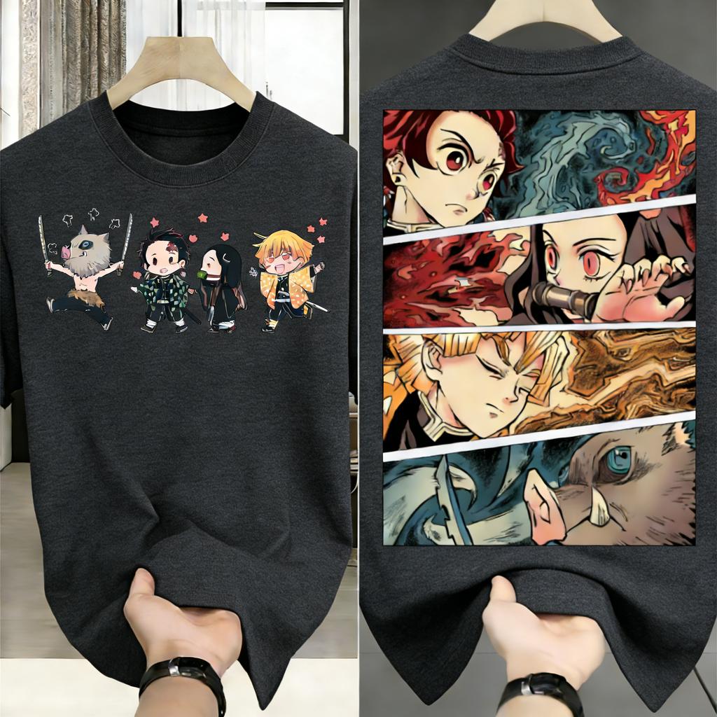 Plus Size Demon Slayer Anime Printed Unisex Women Summer Tshirt Casual Parent Child Tops Fashion Harajuku Style Street Wear Y2K
