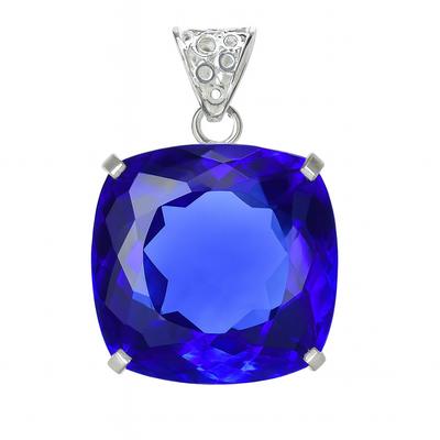 CERTIFIED 82 Ct Square Cushion 925 Sterling Silver Blue Sapphire Stone Pendant