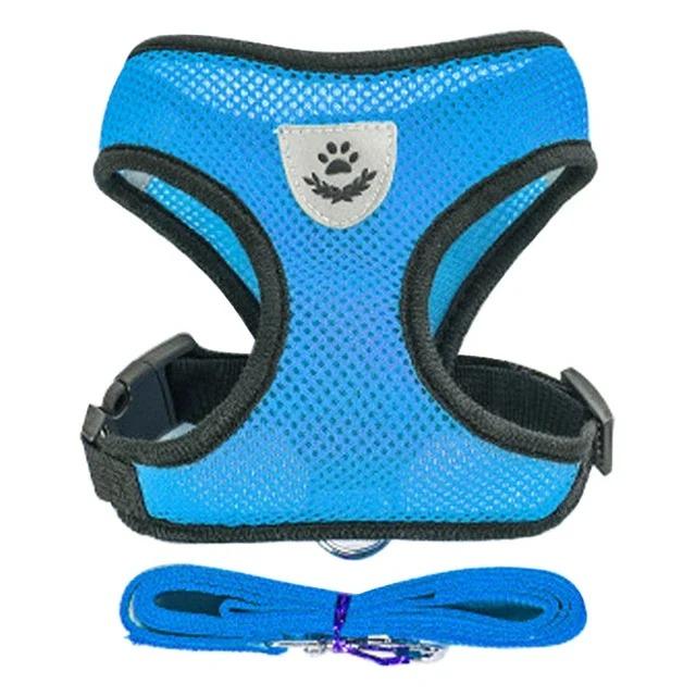 Harnais pour chat, gilet, laisse de marche pour chiots, collier en polyester, harnais réglable en maille pour chien de petite et moyenne taille, accessoires pour animaux de compagnie (blue,L) bleu