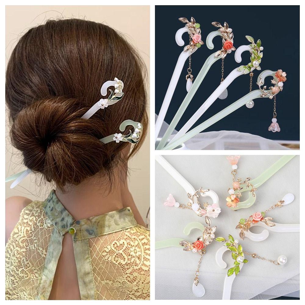 Pearl Chinese Style Hair Stick Acetic Acid Flower Hairpin Cute Hanfu Hair Clip  Daily