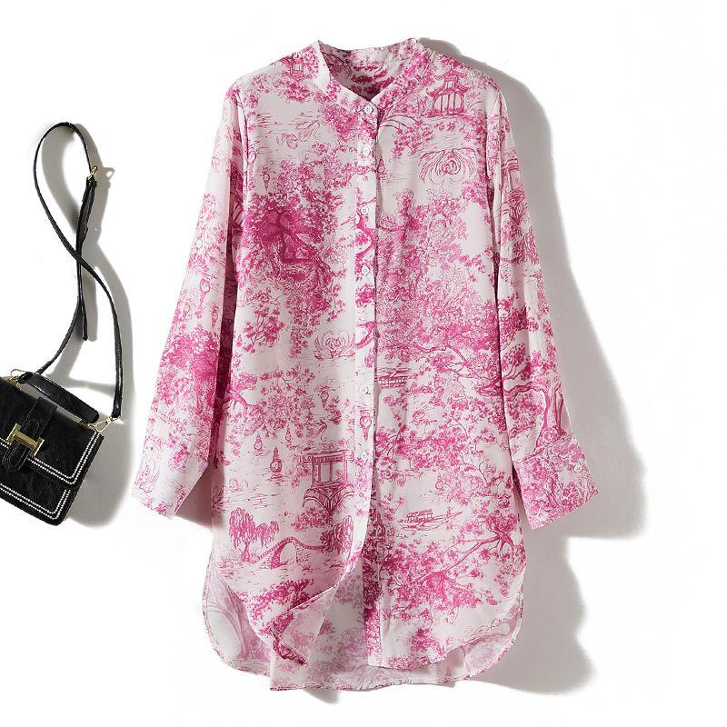 

The Upper Body Costs More than 1,000 Yuan! Landscape Garden Elite Women s Long-Sleeved Single-Breasted Oval Swing Long Shirt Summer Sun Protection Pink XL