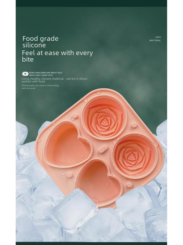 Velká silikonová forma na ledové kostky ve tvaru růže a srdce na whisky
