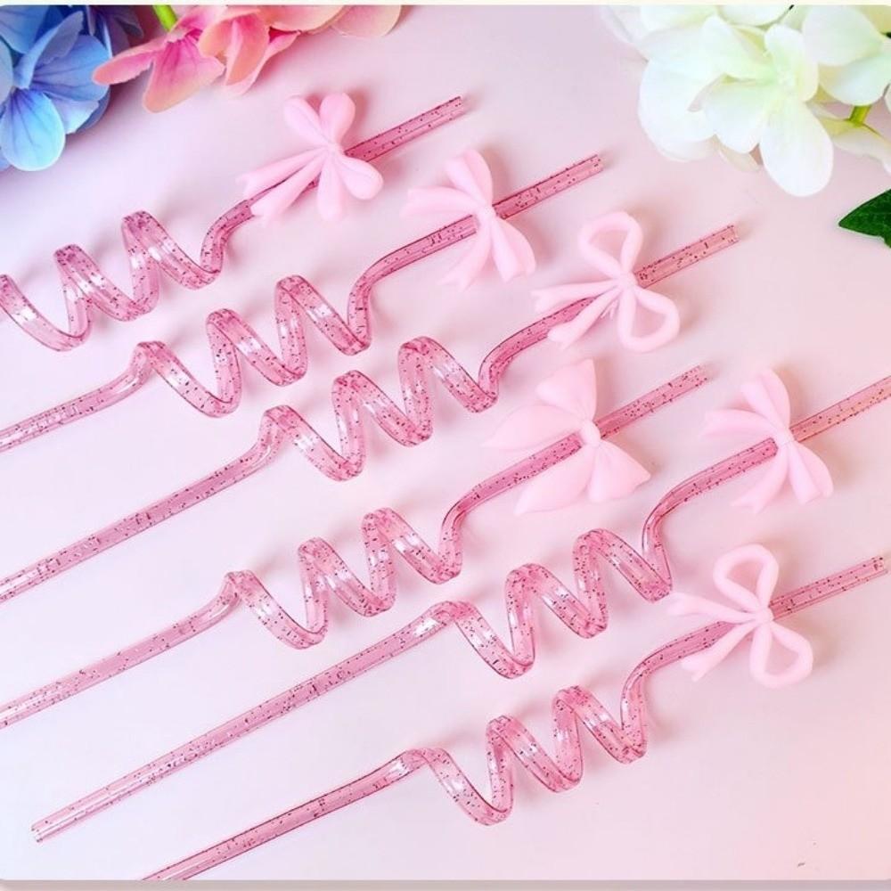 8pcs Colorful Sparkle Pink Bow Straws Shimmer Effect Sparkle Straws  Birthday Parties