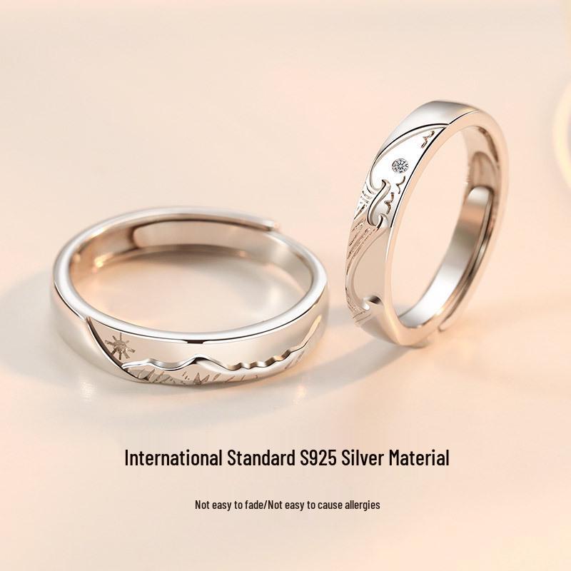 Alliances de montagne Serment de la mer pour couple: Alliances Simples pour Homme et Femme, Cadeau de Noël pour Petite Amie