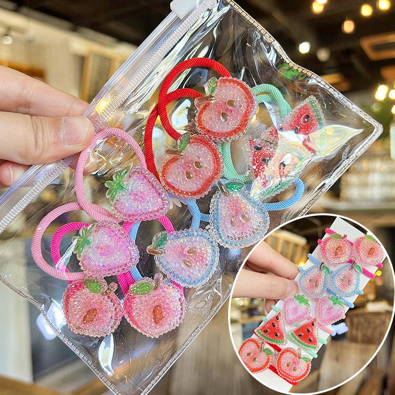 Korean Style Cartoon Hair Tie Set: Cute, High-Elastic Hair Bands for Girls - 5 Colorful Pairs