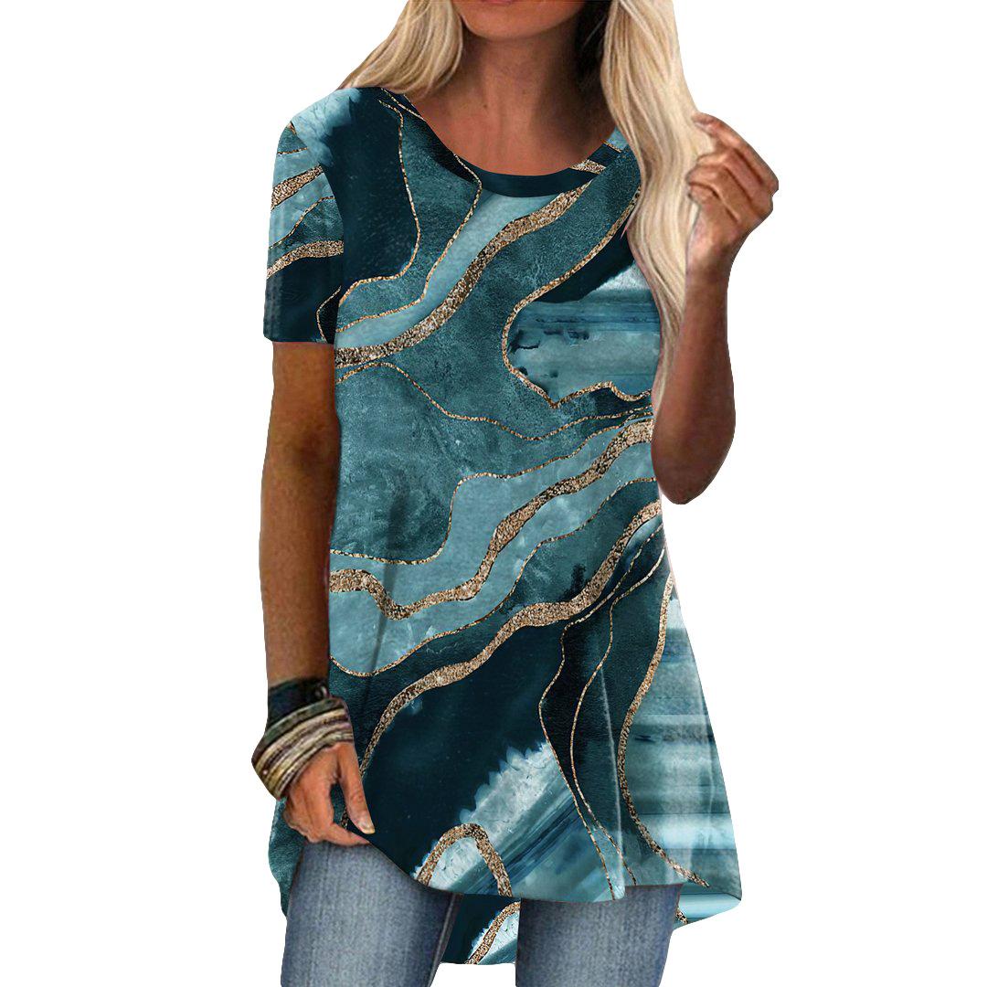 

Женская летняя футболка с коротким рукавом с цветочным принтом и круглым вырезом 3XL