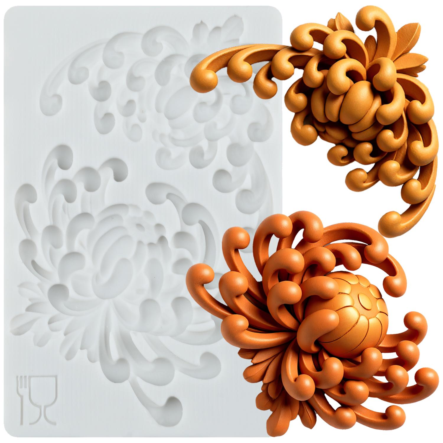 

Силиконовая форма для цветов Хризантема Формы для мастики Инструменты для украшения торта Топпер для кекса Конфета Смола Глина для лепки Шоколад Форма для гампасты серый