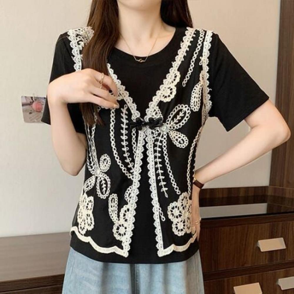 Navava Women RomanTic Lace DeTail ShorT Sleeve T shirT nT2807