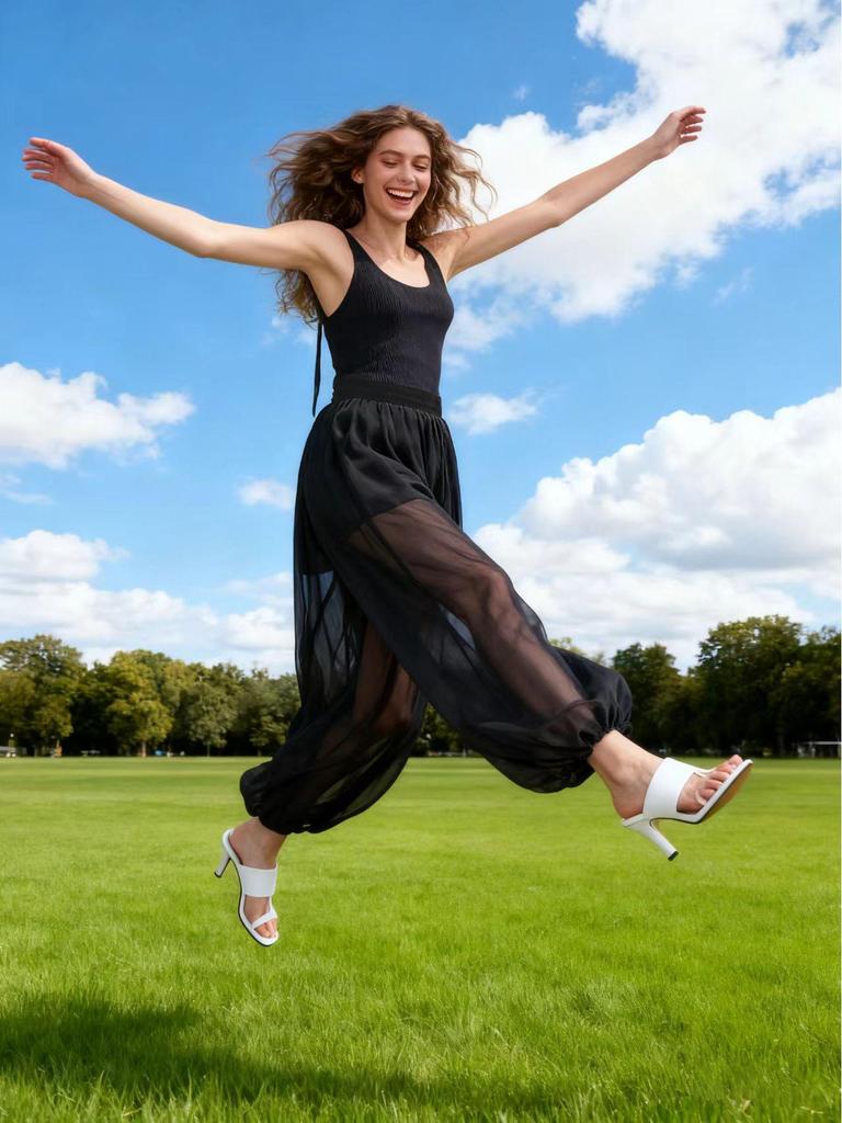 Europäische & Amerikanische Damen Chiffon Laternenhose - Frühling/Herbst 2025, Dunkel Locker, Schlankmachend, Lässige Jogginghose