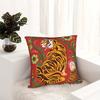 2D Flat- Vintage Boho Tiger Floral Throw Pillow Cover Red Decorative Cushion Case For Home Living Room Bedroom Sofa