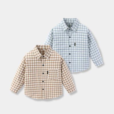 Pure Cotton Kids Shirt Gingham Spring and Autumn Boys and Girls Shirt Long Sleeves Children Lapel Cardigan Casual Tops