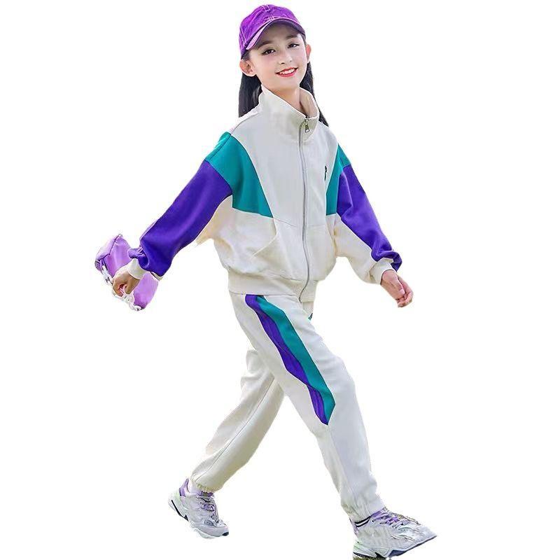 

Спортивный костюм для девочек на весну и осень, куртка с длинными рукавами и длинные брюки для детей среднего и старшего возраста 160