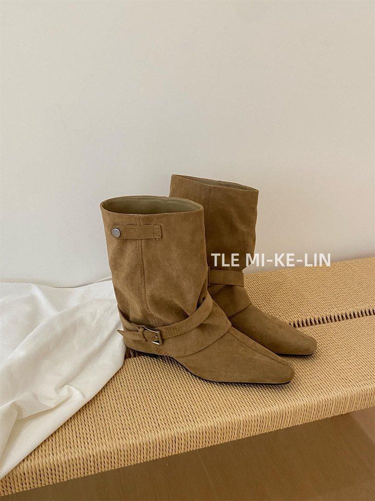 Retro Suede Khaki Short Boots for Women 2025 Autumn and Winter New Niche Design Western Pile Boots Knight Boots for Women