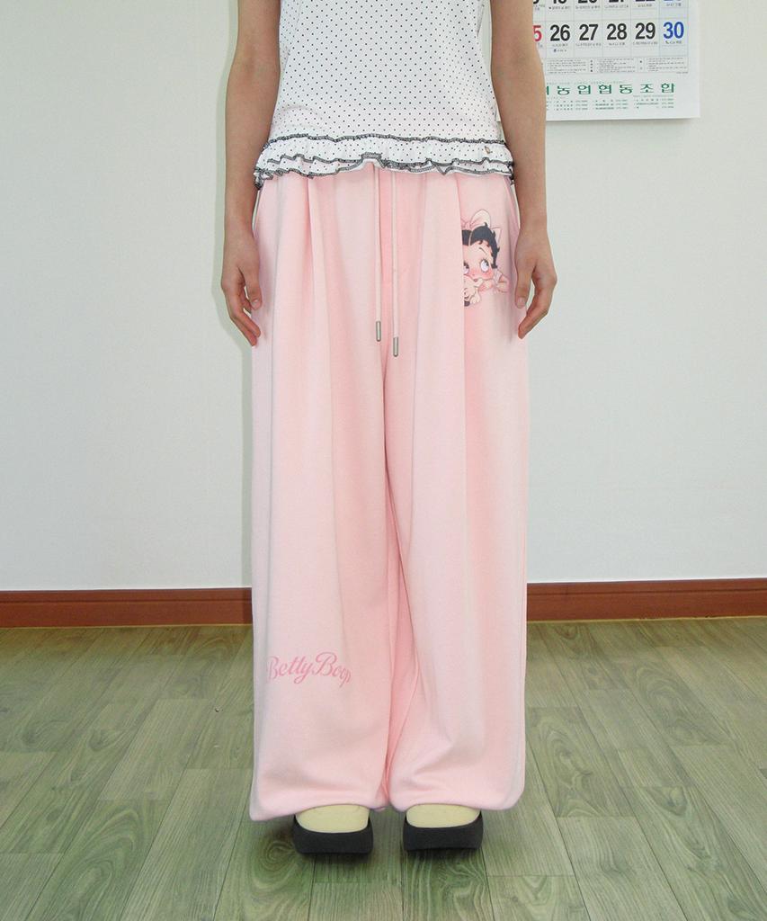 RONRON Betty Boop Lettering Sweat Jogger Pants Soft Pink