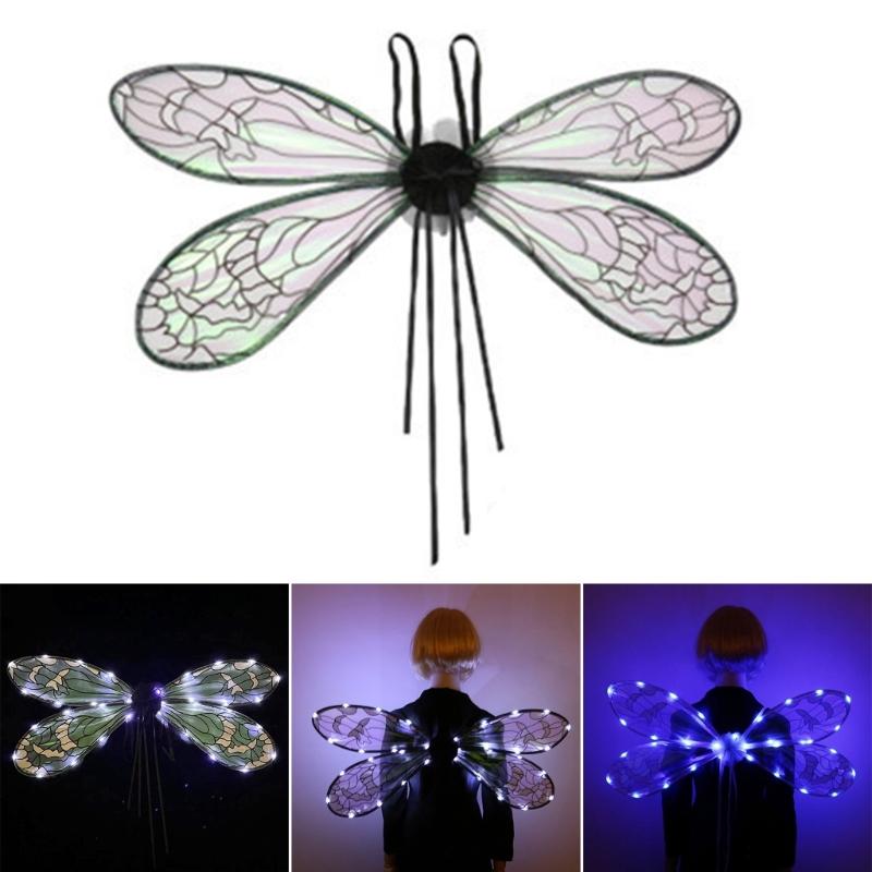Dress Up Cicada Wing Light Up Dragonflies Wing Halloween Costume Wing LED Elves Wing Princess Wing for Women Girls Teens