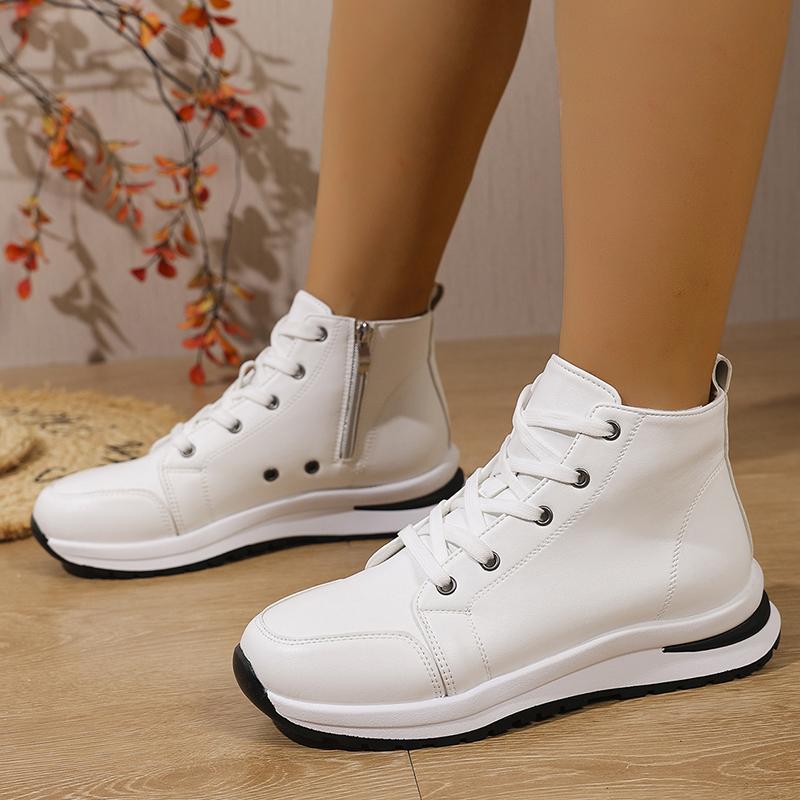 Fashion White High Top Platform Sneakers for Women 2025 Autumn Lightweight Casual Sports Shoes Woman Thick Sole PU Leather Ankle Boots