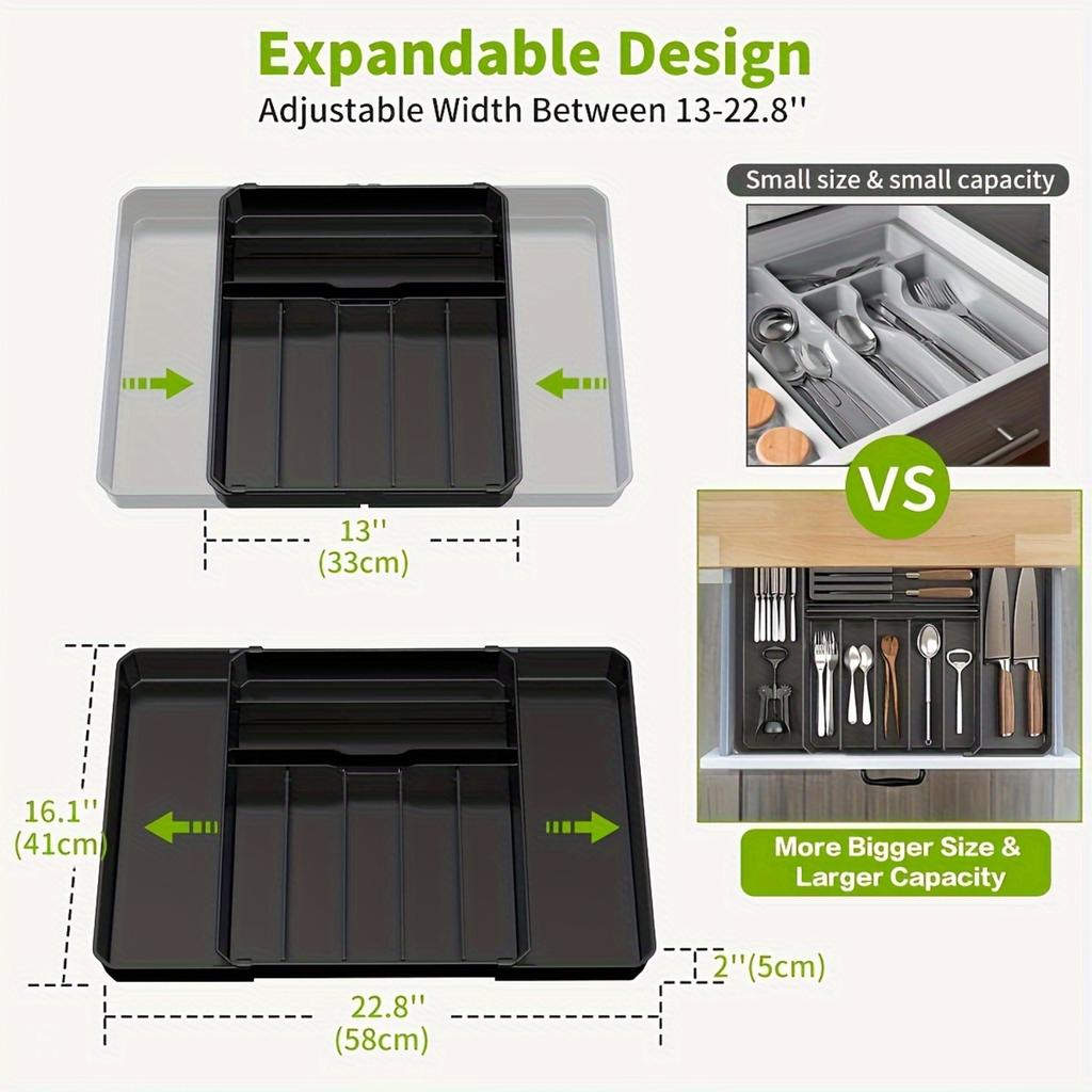 1pc Silverware Drawer Organizer, Expandable Kitchen Utensil Organizer, Larger Capacity Flatware And Cutlery Tray, Multi-Purpose