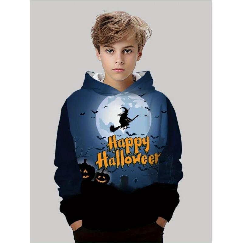 Autumn 3D Halloween Printed Hoodies Fashionable Casual Sports Long Sleeved Children's Boy Hooded Sweatshirts