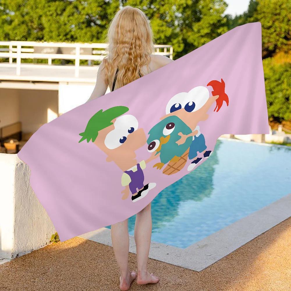 Ka Chen Mutong Girls White Classic Animation P-Phineas And F-Ferb Beach Towel Colorful Bath Towels For Microfiber Quick Dry Sand Yoga Spa Gym