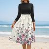 Women's Fashion Casual Belt Seven Sleeve Round Neck Floral Temperament Dresses