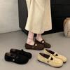 Korean Version of Retro Camellia Round Head Flat-bottomed Loafers for Women's 2025 Autumn Versatile and Thin Mary Jane T-shaped Single Shoes for Women