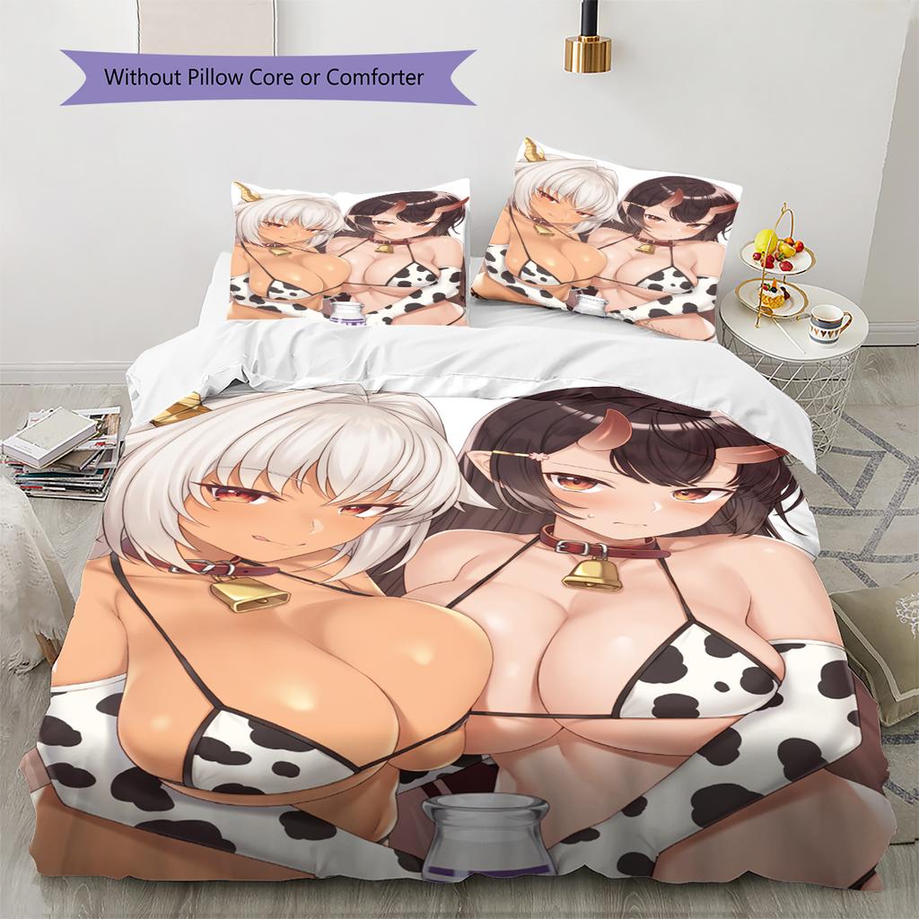 Anime-Muster Bettwäsche Steppbettdecke Set Bettbezug Kissenbezug Heimdekoration Geburtstagsgeschenk (1 Bettbezug + 2 Kissenbezüge, ohne Füllung)