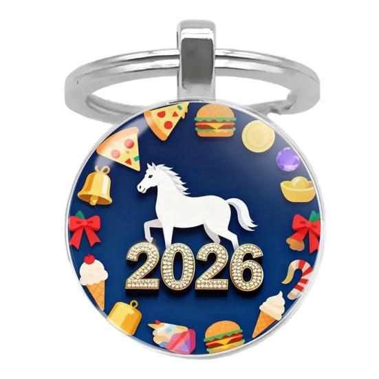 Year of Horse Keychain 2026 Zodiac Design Compact Good Luck Key Chain Pendant with Bells Metal Frame Holiday Decoration