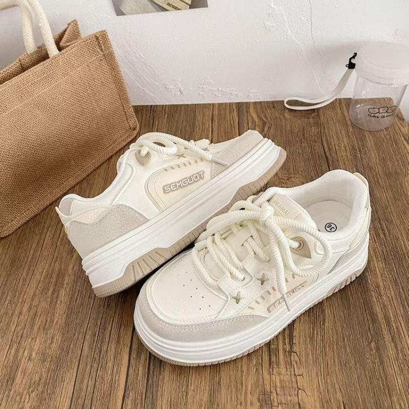 Platform white shoes women's 2025 autumn new fashion versatile color matching board shoes female students sports and leisure shoes pink