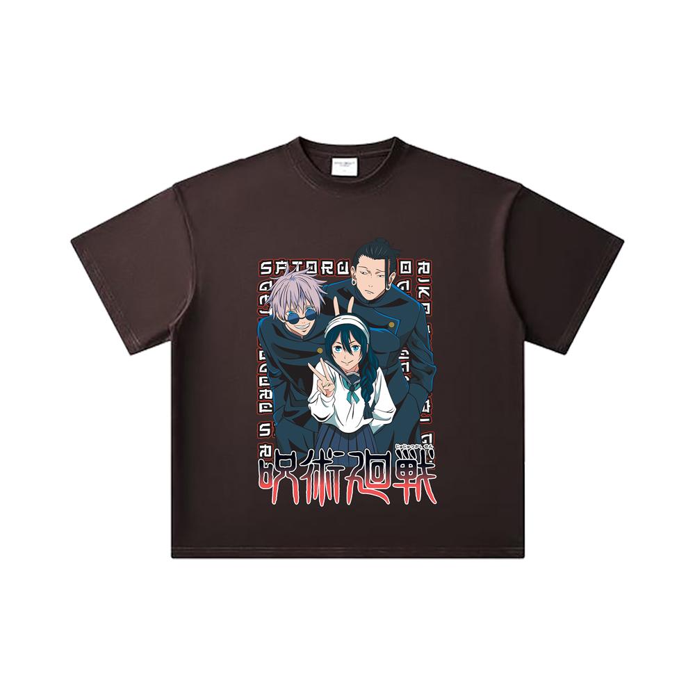 260 GSM Double Yarn 32 Count 100% Cotton Jujutsu Kaisen V40 Print Unisex Heavy Cotton T Shirt