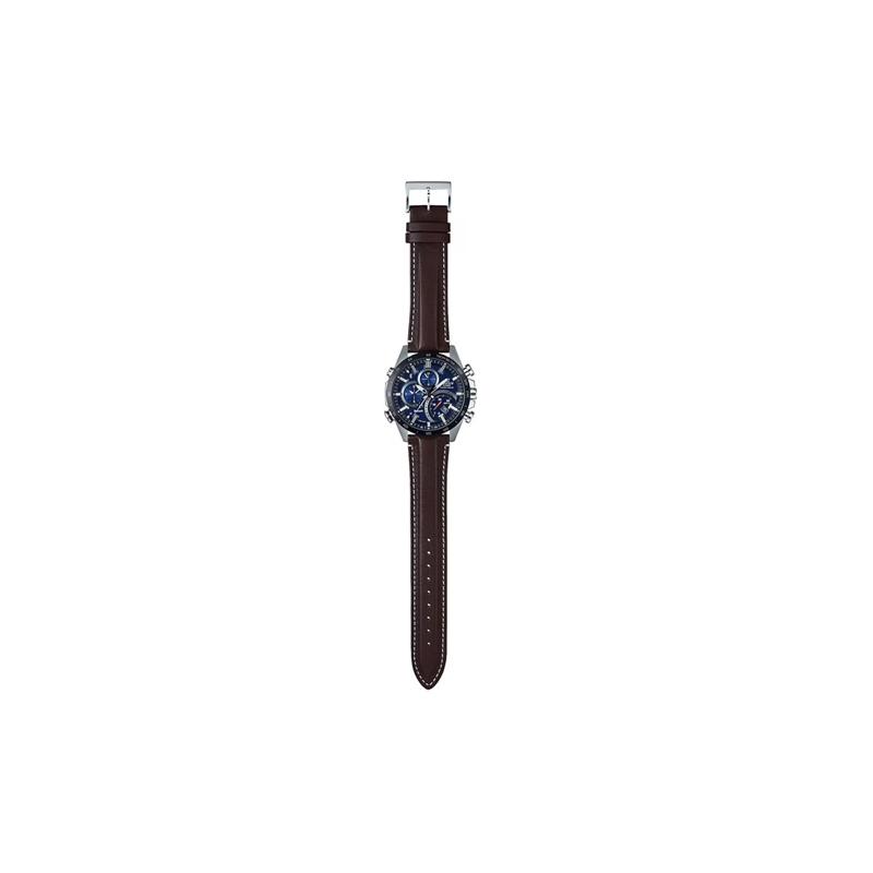 Casio EDIFICE 100 Meters Waterproof, Solar Quartz Movement, Leather Strap, Japanese and Korean Watch, Men's Watch, Blue Dial EQB-501XBL-2A