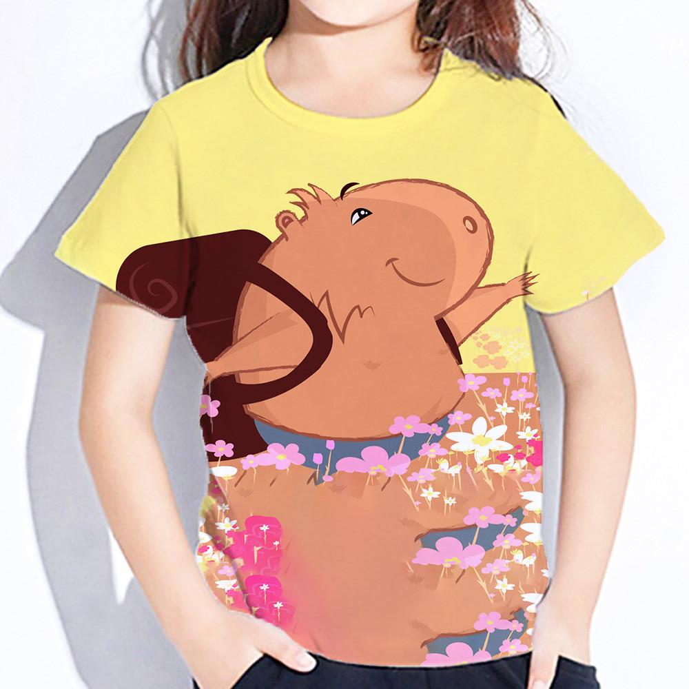 Teen Girl Clothes Summer Short Sleeve Capybara Kawaii T-Shirt for Girls Years Kids Tops 3D Graphic Tshirts Fashion Tees