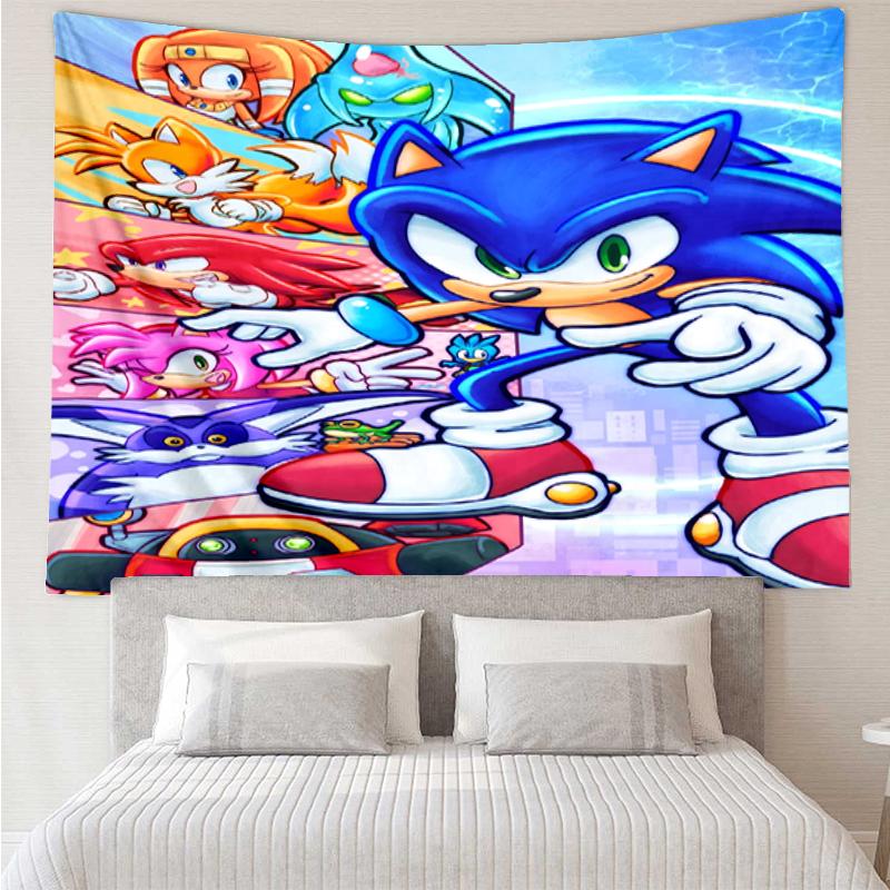 Sonic Print Tapestry, Backdrop, Easy Setup, Ideal for Bedroom, Office & Living Room, with Aesthetic Wall Hanging Decor.