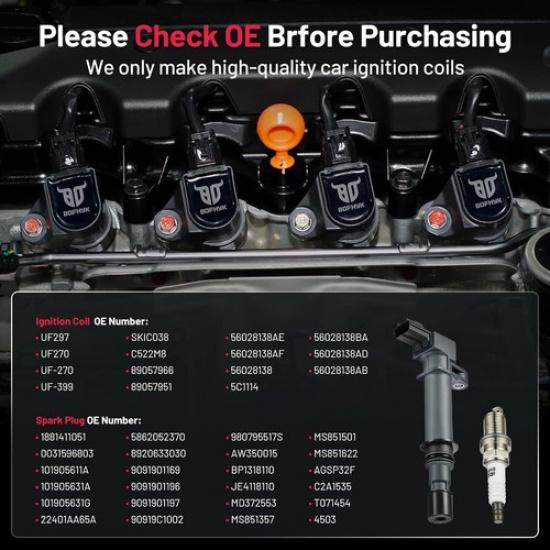 8 Ignition Coils Pack Uf297 And Spark Plug For 2002-2007 Dodge Ram 1500 4.7L V8