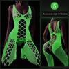 Glow-in-the-Dark Sexy Fishnet Bodysuit with Fluorescent Bandeau and Plus Size Glowing Stockings